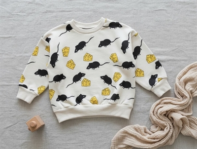 Mini Rodini sweatshirt lysegrå med mus og oste