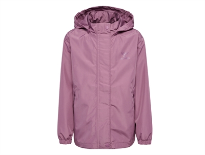 Hummel regnjakke i rosa nuance med hætte og lynlås