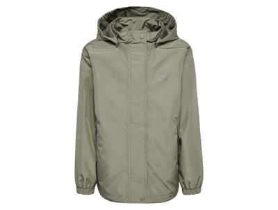 Hummel regnjakke i grøn nuance med hætte og lynlås