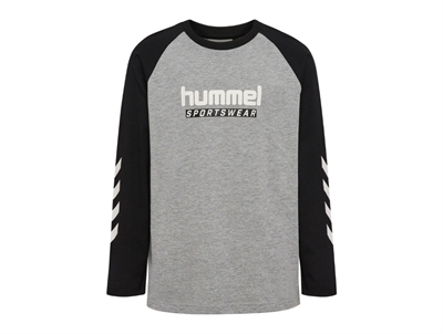 Hummel langaermet bluse i graa med sportswear logo foran