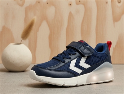 Hummel Daylight JR sneaker navy med blinklys i sålen og velcro