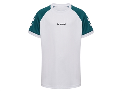 Hummel t-shirt i hvid med stribedetaljer set forfra