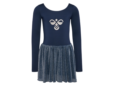 Hummel gymnastikdragt i mørkeblå med glitterprint set forfra