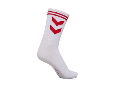 hummel dbu strømper i hvid med rødt logo og striber
