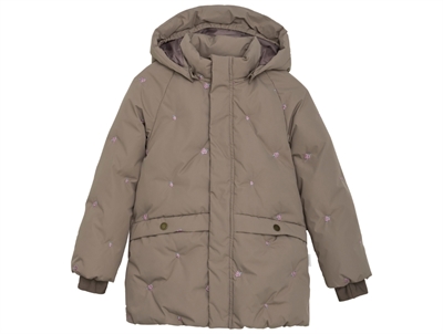 En Fant vinterjakke fungi med broderede blomster set forfra