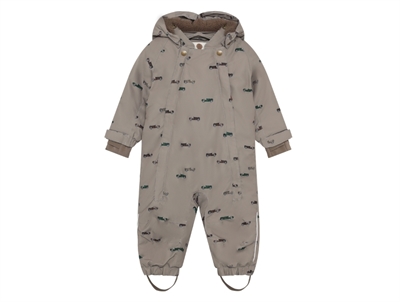 En Fant flyverdragt i beige nuance med bilprint set forfra