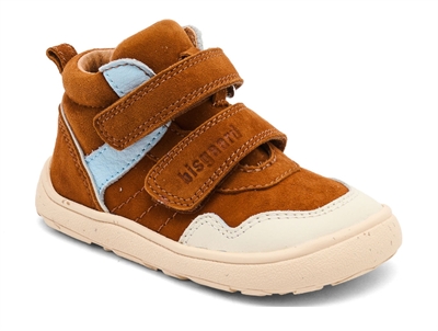 Bisgaard Becky barfodssneaker i brun nuance med lyse kontrastdetaljer og velcro