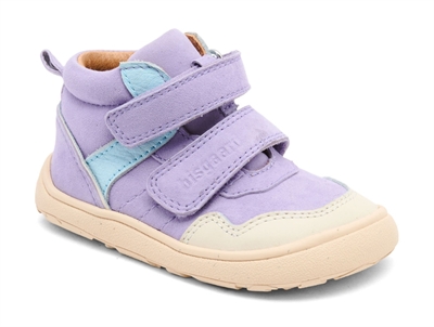 Bisgaard Becky barfodssneaker i lilla nuance med lyse kontrastdetaljer og velcro