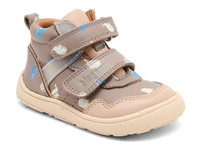 Bisgaard Becky barfodssneaker i taupe nuance med hvalprint og velcro