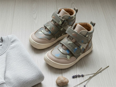 Bisgaard Becky barfodssneaker i taupe nuance med hvalprint og velcro