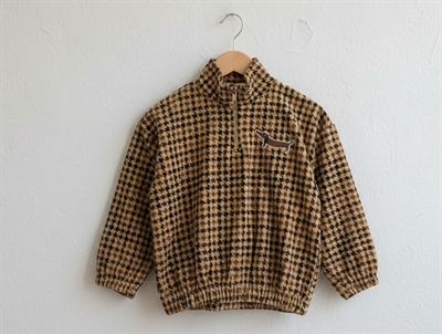 Mini Rodini beige dog houndstooth velour halfzip sweatshirt