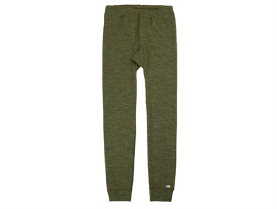 Joha uldleggings i mørk oliven merinould med elastik i taljen  