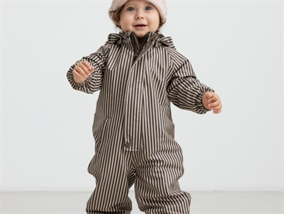 Barn iført MarMar Copenhagen regndragt brown stripe med fleecefor
