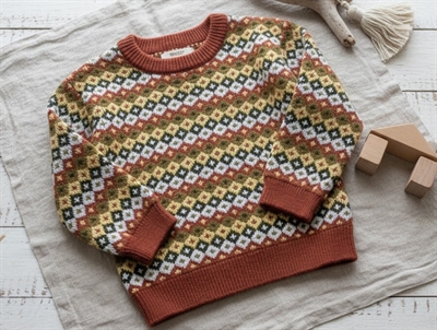 Wheat multi red jacquard pullover strik Elias