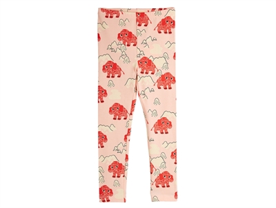 Leggings fra Mini Rodini med mammutprint i rosa set forfra