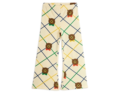 Mini Rodini flared bukser råhvid med tern og bjørneprint