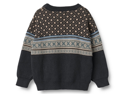 Wheat striktrøje navy med jacquardmønster set bagfra