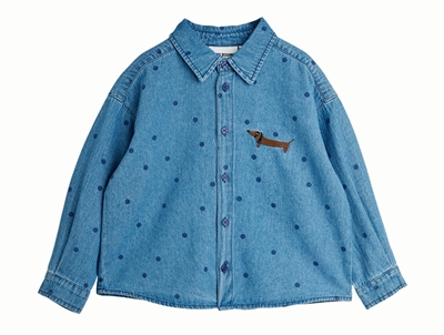Mini Rodini skjorte i blue med prikprint set forfra