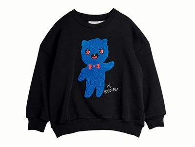 Mini Rodini sweatshirt i sort med alien chenillemotiv set forfra