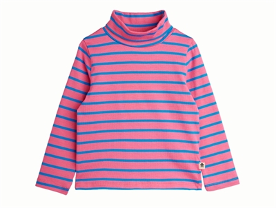 Mini Rodini turtleneck i pink med blå striber set forfra
