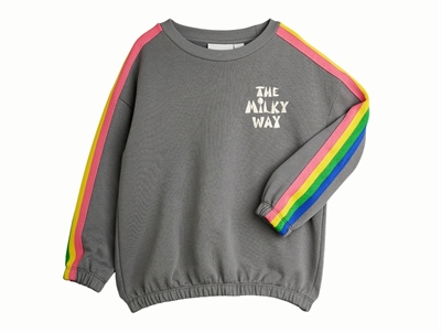 Mini Rodini sweatshirt i grey med rainbow panel set forfra
