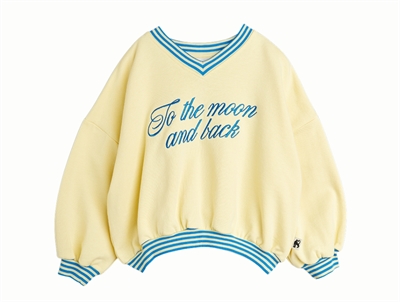 Mini Rodini sweatshirt i yellow med broderet to the moon  set forfra
