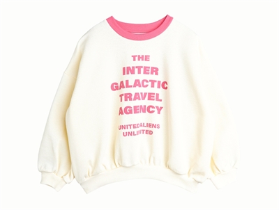 Mini Rodini sweatshirt i off-white med travel agency print set forfra
