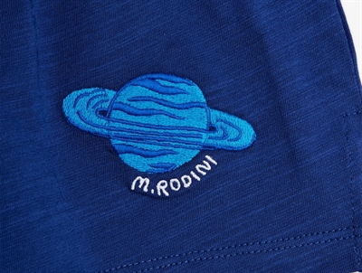 Mini Rodini shorts i blue med planet broderi detalje
