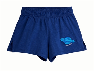 Mini Rodini shorts i blue med planet broderi set forfra
