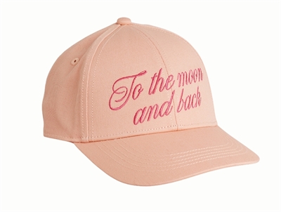 Mini Rodini kasket i pink med to the moon broderi set forfra