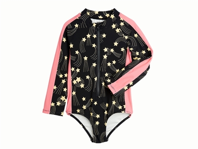 Mini Rodini uv badedragt i black med starfall print set forfra