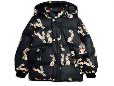Mini Rodini puffer vinterjakke sort med kaninprint