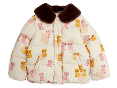Mini Rodini puffer vinterjakke råhvid med killingeprint