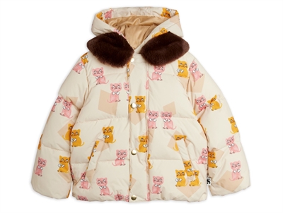 Mini Rodini puffer vinterjakke råhvid med killingeprint