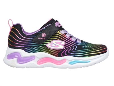 Skechers Wavy Beams sneaker sort med regnbueprint og blinklys