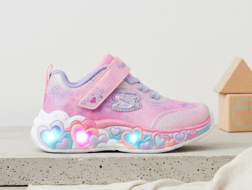 Skechers Eternal Heart Lights Sneaker Rosa Med Hjerter Og Blinklys - Str. 24