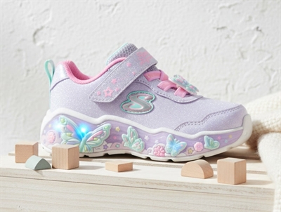 Skechers Lil Butterfly Bliss sneaker lilla med sommerfugle og blinklys