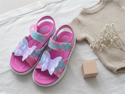 Skechers Jumpsters sandal pink multicolor med lys og sommerfugl