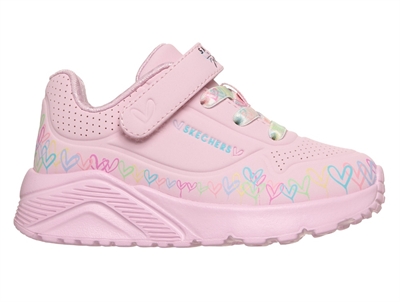 Skechers Uno Lite Heart Craze sneaker lyserød med hjerteprint og velcro