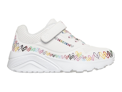 Skechers Uno Lite Heart Craze sneaker hvid med hjerteprint og velcro
