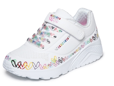 Skechers Uno Lite Heart Craze sneaker hvid med hjerteprint og velcro