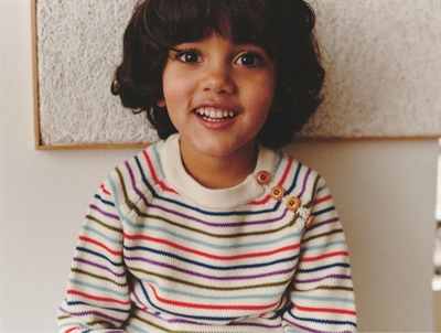 FUB sweater i anniversary stripe med merinould og knapper