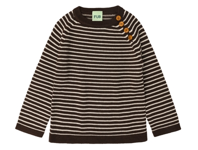 Sweater i mocca og ecru med striber fra FUB i merinould