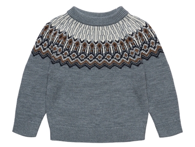 FUB fair isle sweater i steel med mønsterstrik