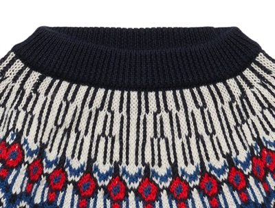FUB sweater i mørkeblå merinould med fair isle mønster