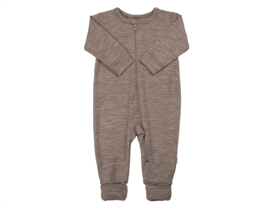 Joha heldragt i beige melange merinould og silke med lynlås og 2-i-1 fod