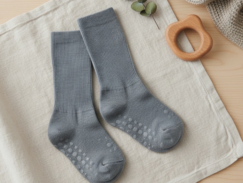 Gobabygo Skridsikre Merinouldstrømper Støvet Blå - Str.         6-12m 17-19