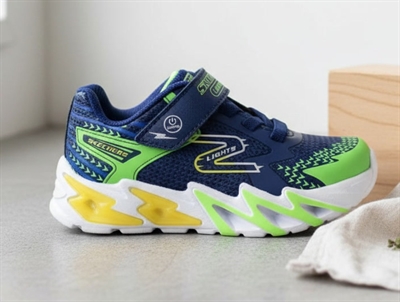 Skechers navy/multi flex glow sneaker med blink