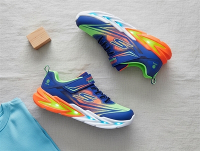 Skechers Flex-Glow Ultra sneaker i blå med orange og grønne detaljer og lys