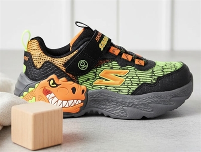 Skechers black/orange dino sneaker med blink